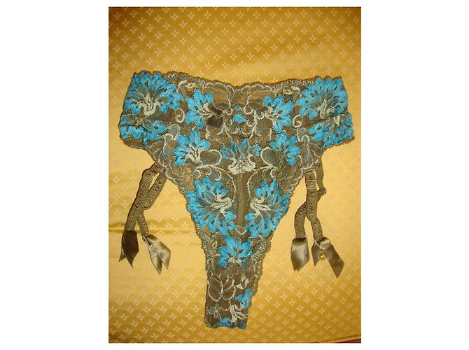 Autre Marque Aubade Cueca de Renda Turquesa e Cáqui