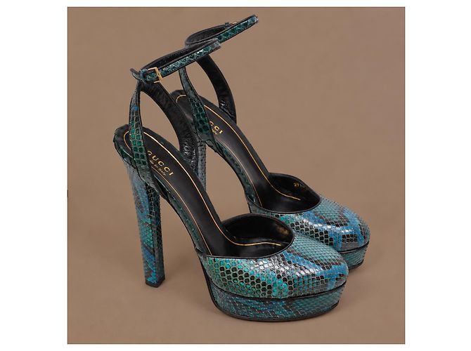 Gucci Teal Blue Python Platform Heels