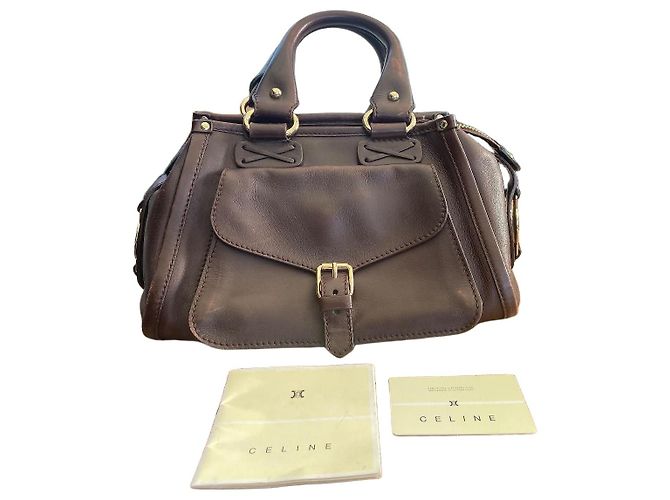Céline Celine Bolsa Triomphe em Couro Castanho