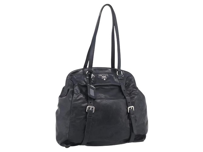 PRADA Vitellolux Tote Bag Leather Black Silver Auth 211512A - Jerrillo