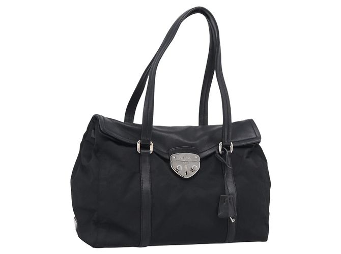 Bolso de mano PRADA Nylon Negro Plata Auth ep16937V - Jerrillo
