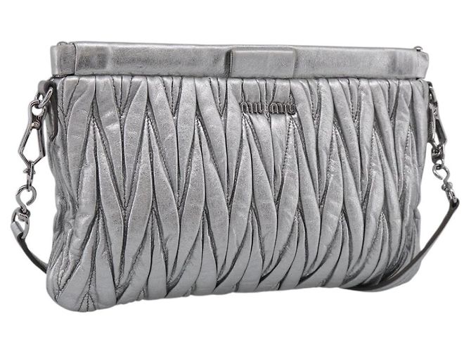 Miu Miu Matelasse Shoulder Bag Leather Silver Auth 212499V - Jerrillo