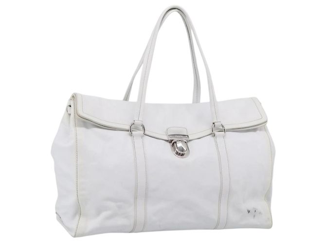 PRADA Tote Bag Cuero Blanco Plata Auth 211540A - Jerrillo