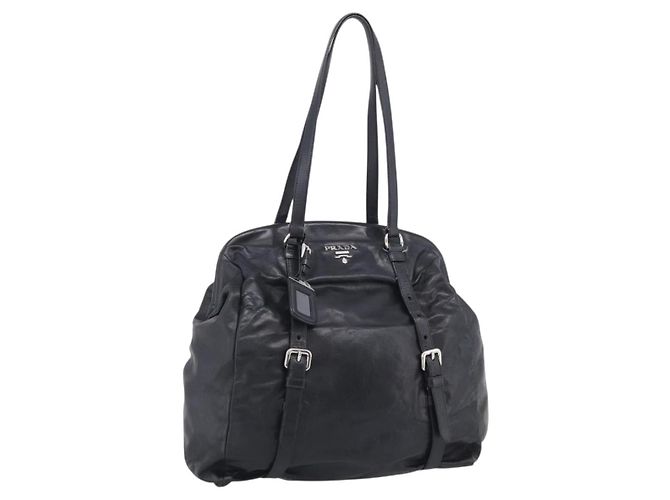 PRADA Vitellolux Tote Bag Leather Black Silver