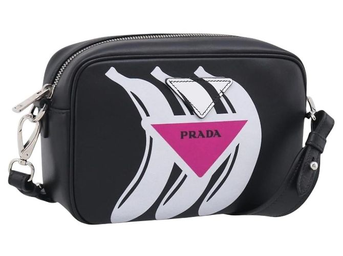 PRADA Shoulder Bag Leather Black Silver