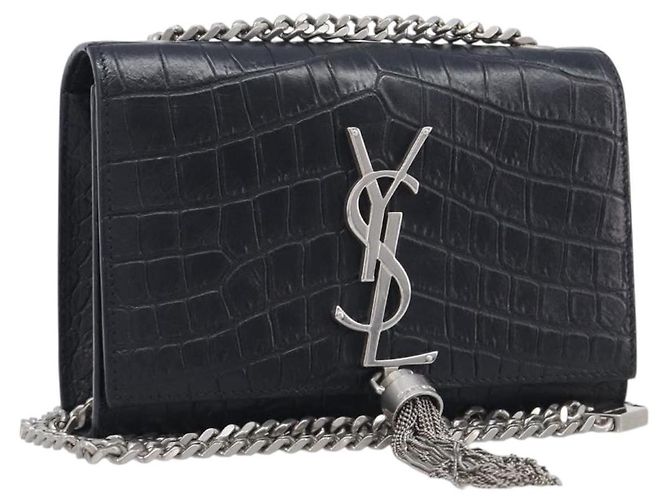 Autre Marque Saint Laurent Kate Chain Shoulder Bag Leather Black Silver