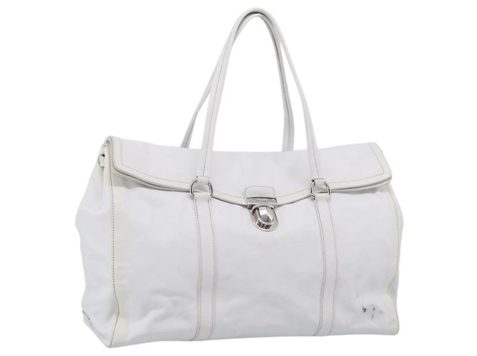 Saco Tote PRADA em couro branco prateado