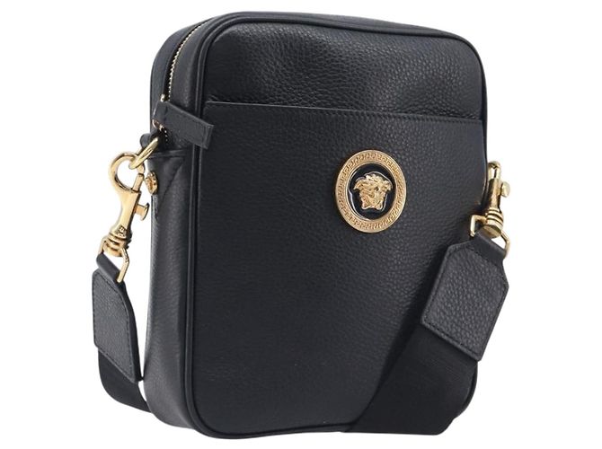 VERSACE Shoulder Bag Leather Black Gold