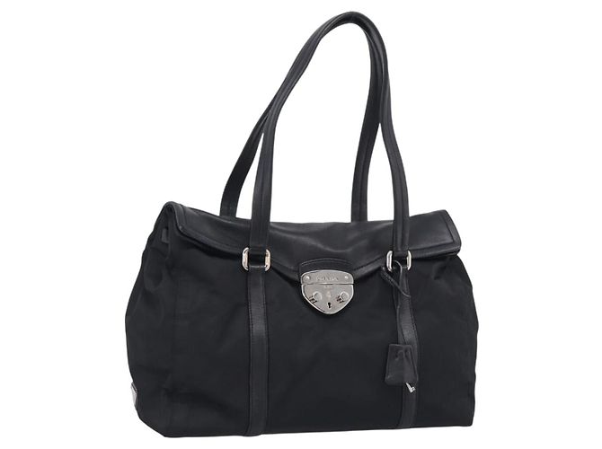 PRADA Hand Bag Nylon Black Silver