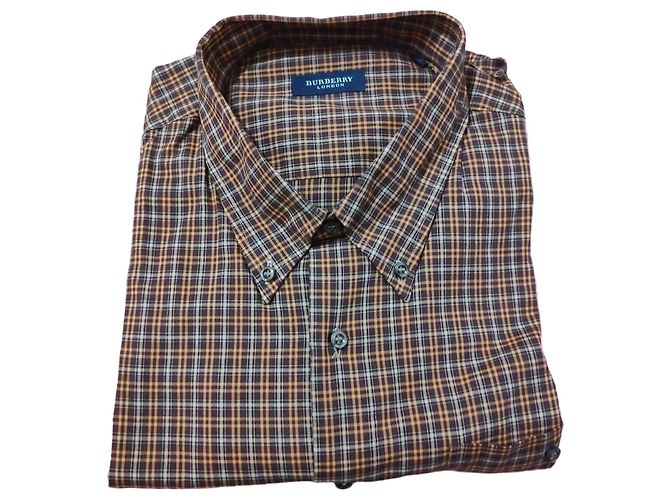 Burberry Camisa de algodón a cuadros marrón y beige