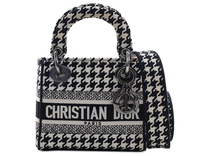 Dior White Mini Embroidered Canvas Houndstooth Lady D Lite