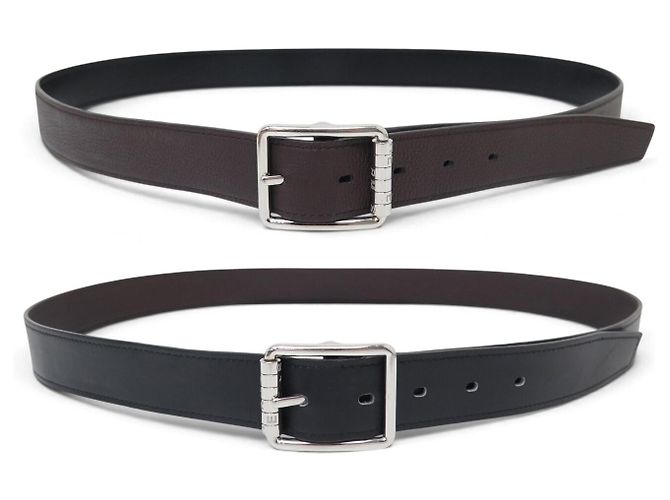 Hermès HERMES BELT CYLINDER BUCKLE CODE T105 REVERSIBLE LEATHER BLACK & BROWN