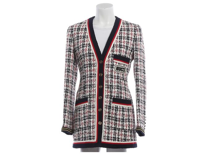 Gucci Tweed-Longjacke mit Logo-Patch