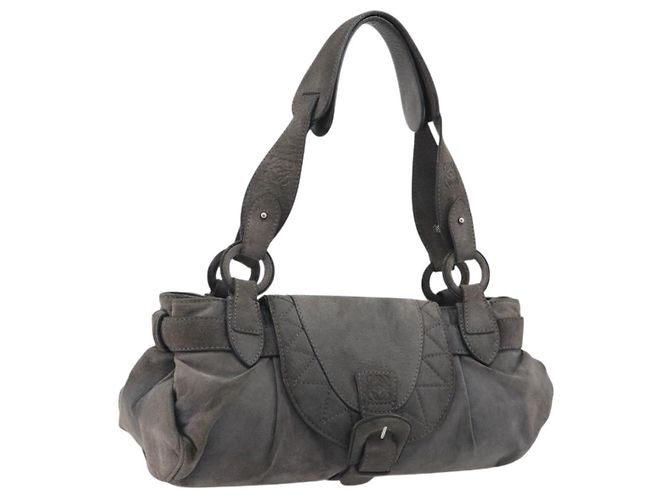 LOEWE Tote Bag Suede Gray Silver Auth 192813 - Jerrillo
