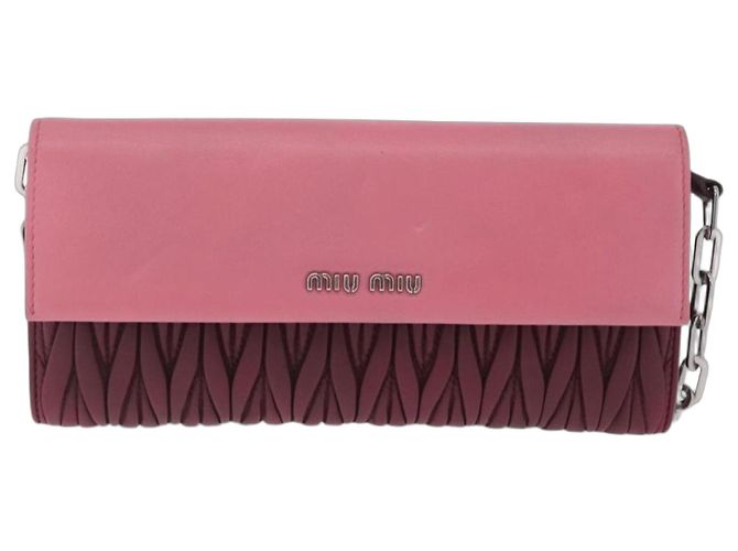 Miu Miu Matelasse Chain Wallet Leather Pink Silver Auth 211242V - Jerrillo