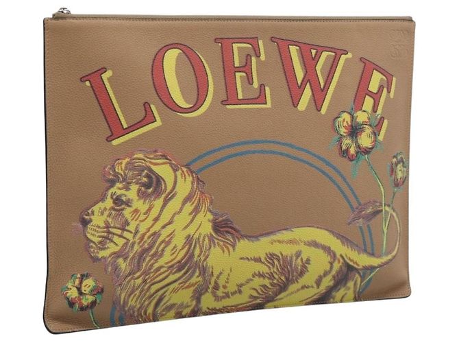 LOEWE Clutch-Tasche Leder Braun Silber Auth 210375M - Jerrillo