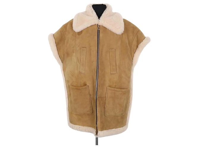 Veste en cuir Sandro beige