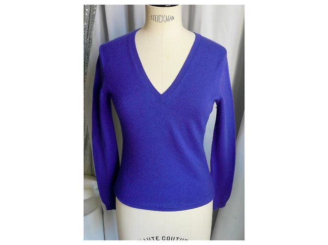Eric Bompard Pull Col V en Cachemire Bleu