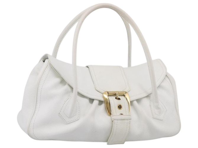 Céline CELINE Handtasche Leder Weiß Goldfarben Auth ep16986A - Jerrillo
