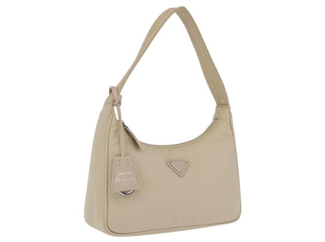 PRADA Hand Bag Nylon Beige Silver Auth 210498V - Jerrillo