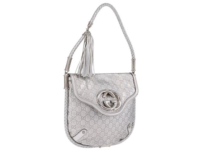 GUCCI GG Canvas Guccissima Britt Shoulder Bag Leather Silver 167732 Auth 210889V - Jerrillo