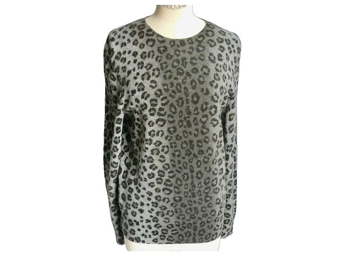 Eric Bompard Kaschmirpullover mit Leopardenmuster Grau Schwarz XL