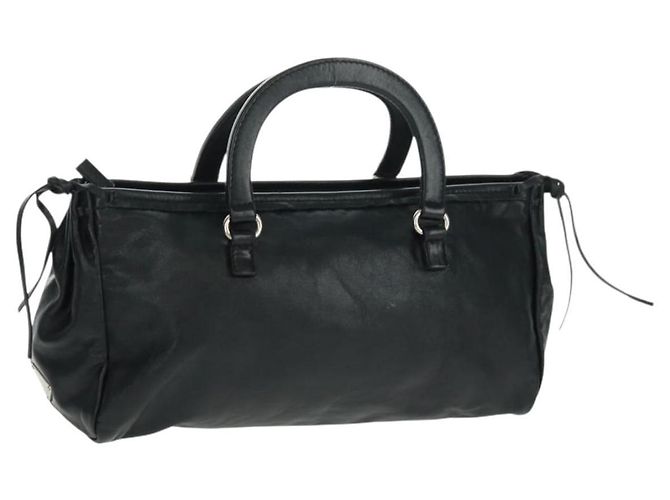 PRADA Hand Bag Leather Black Silver Auth 162511V - Jerrillo