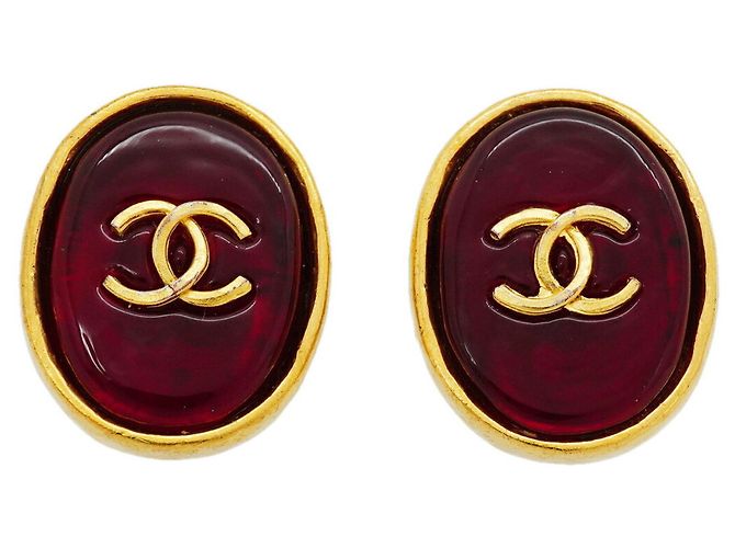Boucles d'oreilles clips Chanel Or et Rouge