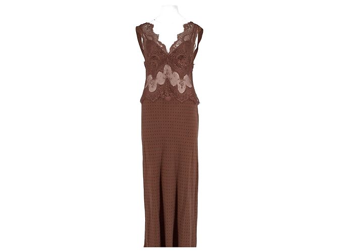 Autre Marque THIRD FORM Braunes Polka Dot Maxikleid mit Spitze