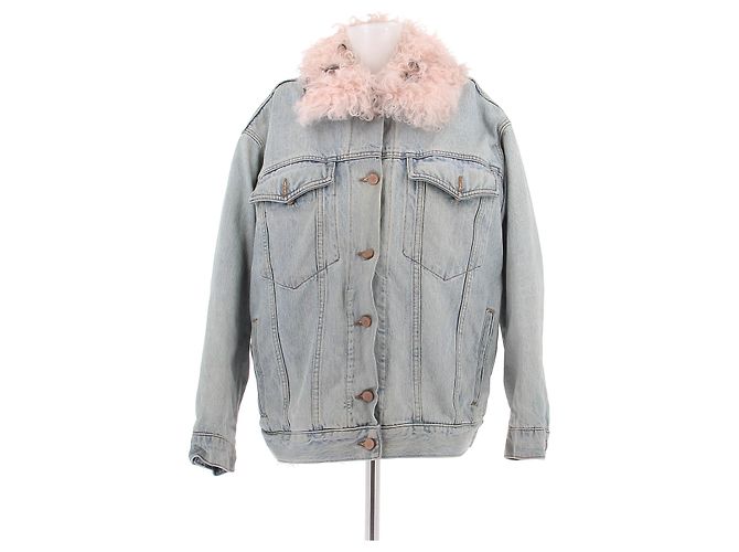 Alexander Wang Blaue Denimjacke mit rosa Kunstfellfutter