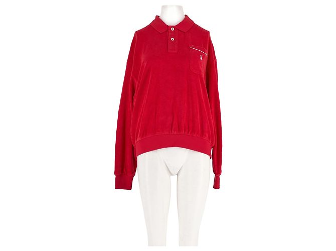 Ralph Lauren Roter Baumwoll Polo Pullover Langarm