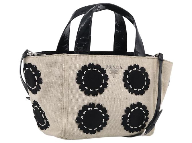PRADA Handtasche Canvas Denim 2way Beige Silber