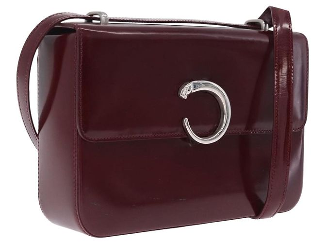 Panthère Bolsa de Ombro Cartier PANTHERE Couro Bordeaux Prata