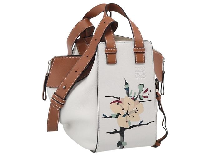 LOEWE Hammock Mini Handtasche Leder 2way Weiß Silber