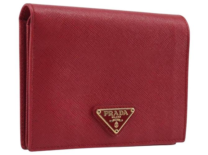 Portefeuille PRADA Bifold cuir Saffiano Rouge Or