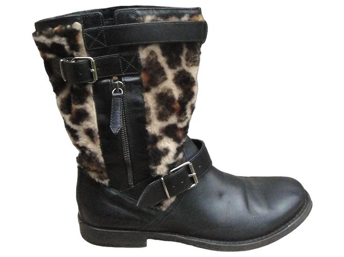 Burberry Leather and Leopard Print Ankle Boots