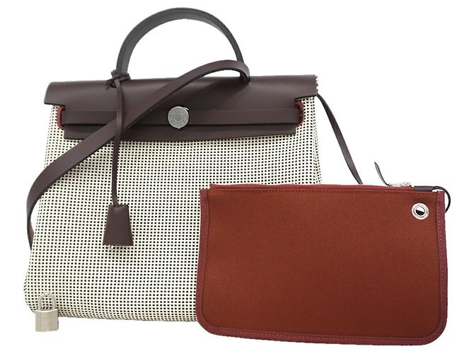 Hermès Bolsa Hermes Herbag Zip PM Toile Cadre Rouge Sellier