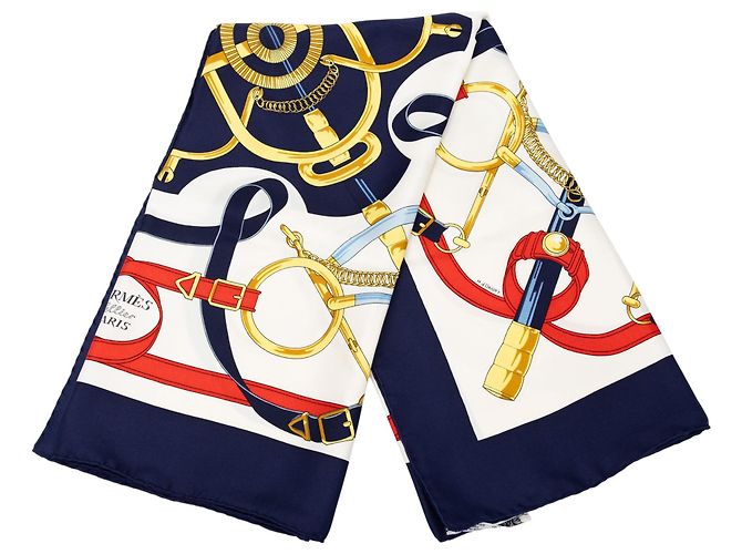 Lenço de seda Hermès Blue Eperon d Or 90