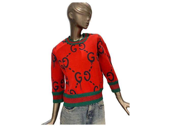 Gucci roter Strickpullover mit GG-Monogramm