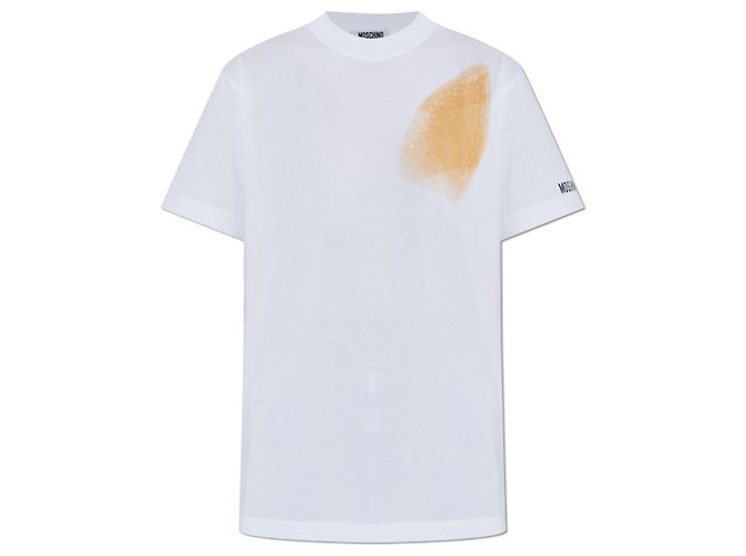 T-shirt blanc en coton imprimé Moschino
