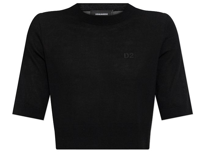 Top de lã preto com logótipo Dsquared2