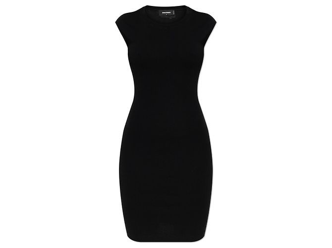 Dsquared2 Ärmelloses Bodycon Kleid aus schwarzem Baumwollstrick
