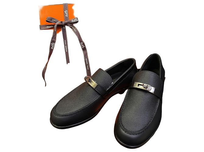 Hermès Black Kelly Loafer Silver