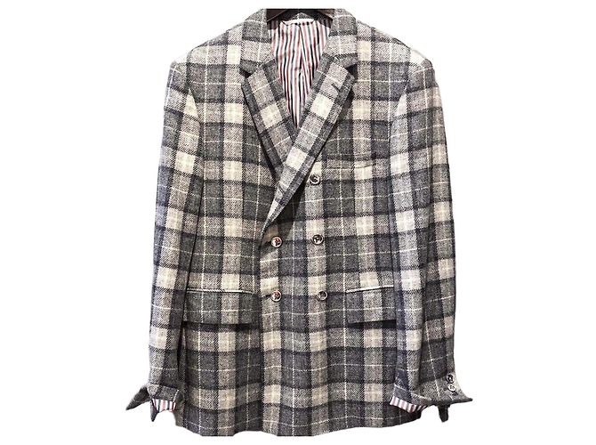 Thom Browne Chaqueta blazer cruzada de lana a cuadros