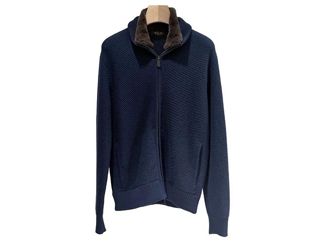 Loro Piana Cashmere Blouson Zip Jacke in Navy (Größe