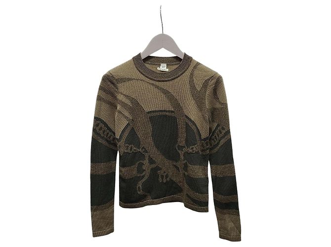 Hermès Vert de Gris Khaki Intarsia Kaschmir-Strickpullover