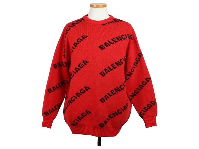 Balenciaga Pull en maille Multi Logo Rouge