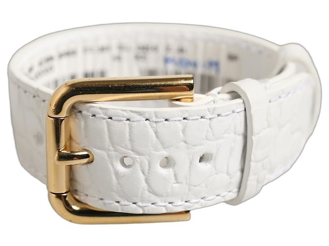 Dolce & Gabbana Pulseira de cinto em couro branco com relevo e fivela dourada