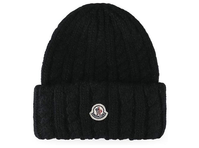 Moncler Gorro de malha trançada com patch (Black)