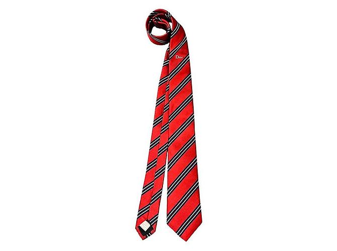 Dior Regimental Silk Tie Red Navy Blue Black White